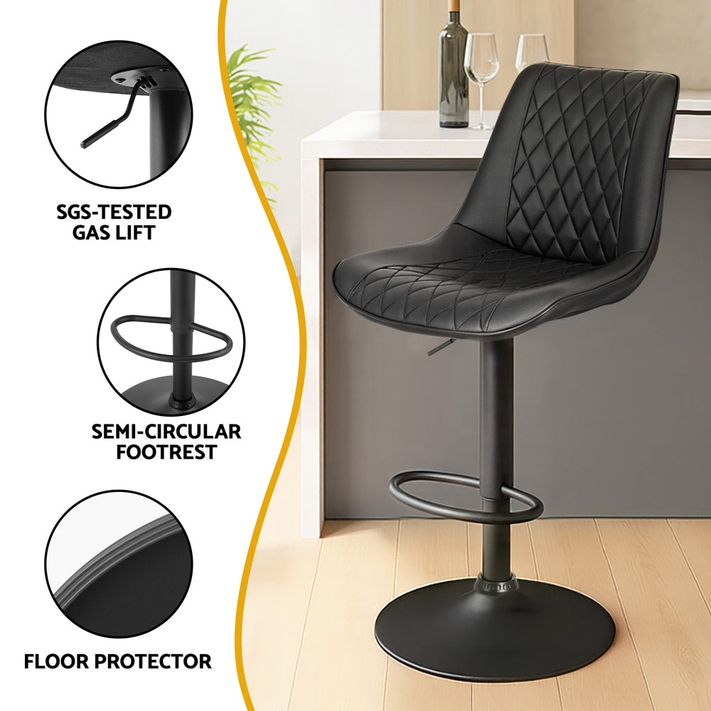 Artiss Set of 4 Bar Stools Kitchen Swivel Gas Lift Counter Chair Diamond Leather Black