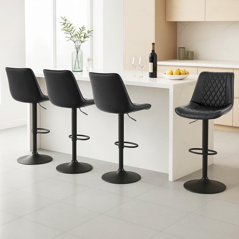Artiss Set of 4 Bar Stools Kitchen Swivel Gas Lift Counter Chair Diamond Leather Black