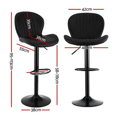 Artiss Set of 2 Bar Stools Kitchen Swivel Gas Lift Counter Chair Shell Leather Black