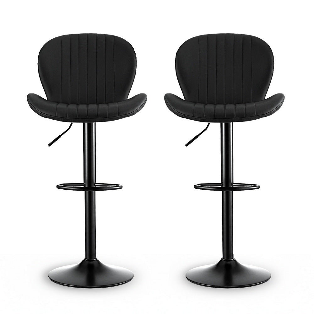 Artiss Set of 2 Bar Stools Kitchen Swivel Gas Lift Counter Chair Shell Leather Black