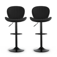 Artiss Set of 2 Bar Stools Kitchen Swivel Gas Lift Counter Chair Shell Leather Black
