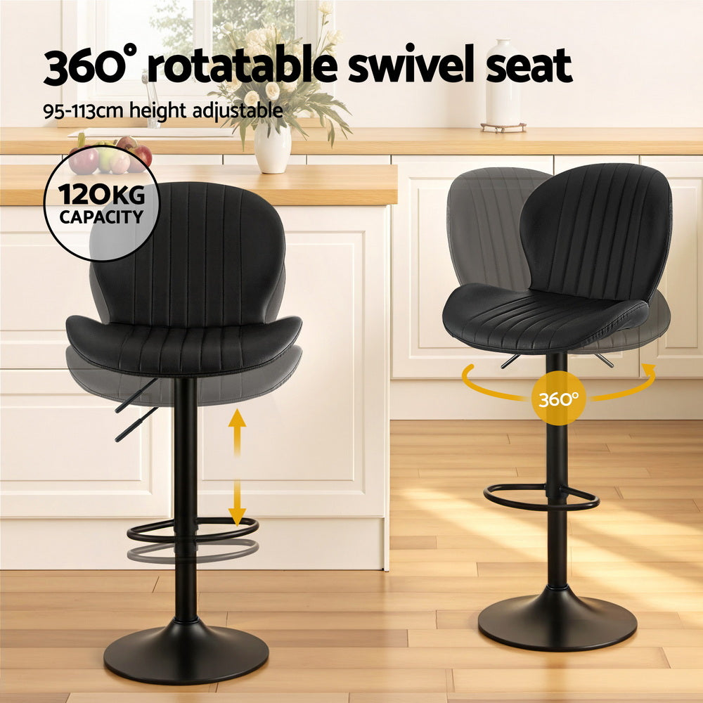 Artiss Set of 2 Bar Stools Kitchen Swivel Gas Lift Counter Chair Shell Leather Black
