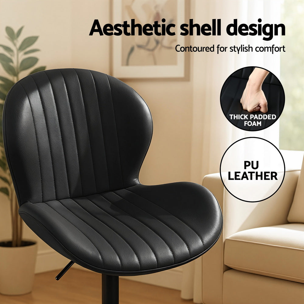 Artiss Set of 2 Bar Stools Kitchen Swivel Gas Lift Counter Chair Shell Leather Black