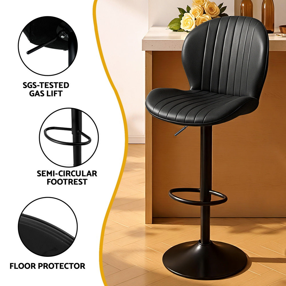 Artiss Set of 2 Bar Stools Kitchen Swivel Gas Lift Counter Chair Shell Leather Black