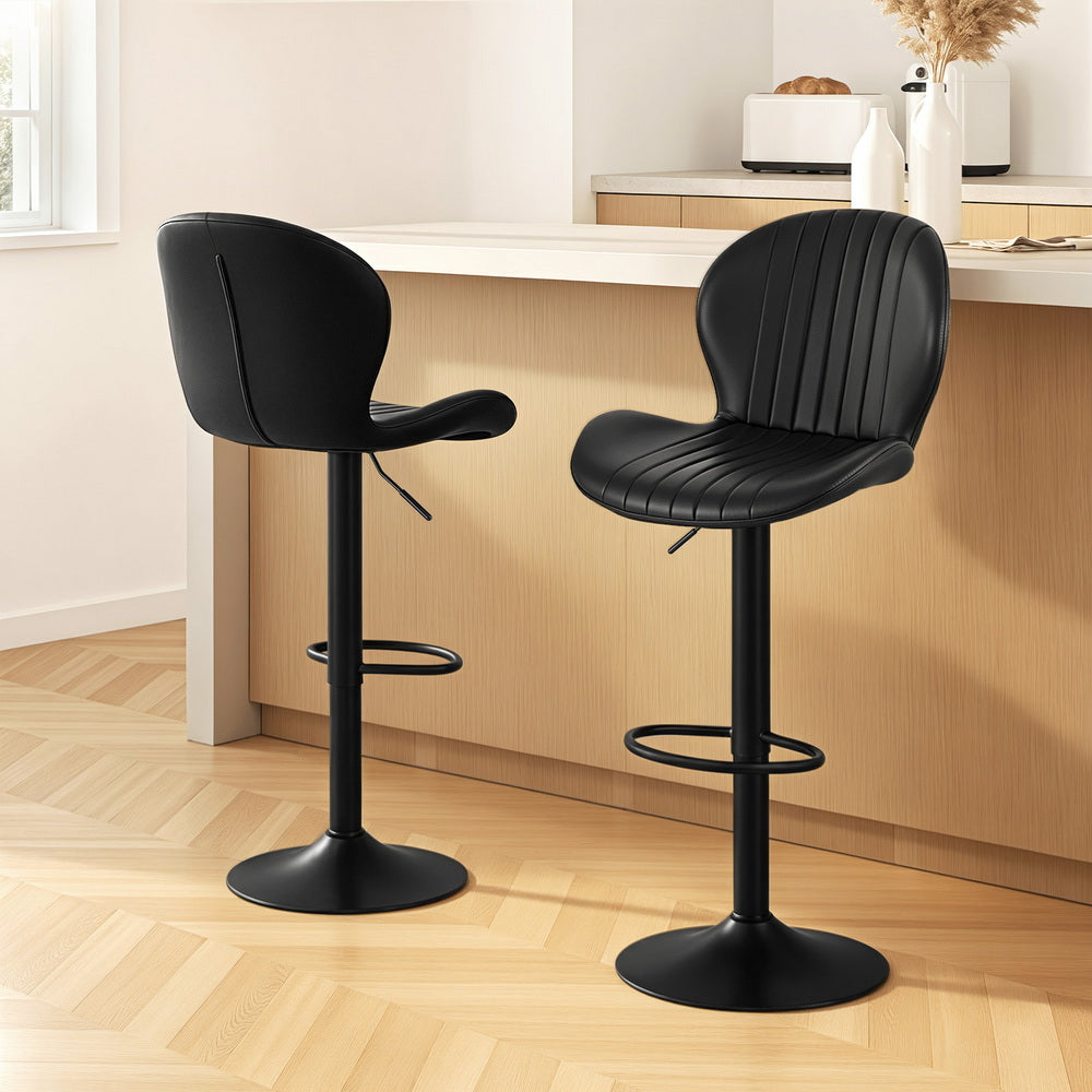 Artiss Set of 2 Bar Stools Kitchen Swivel Gas Lift Counter Chair Shell Leather Black