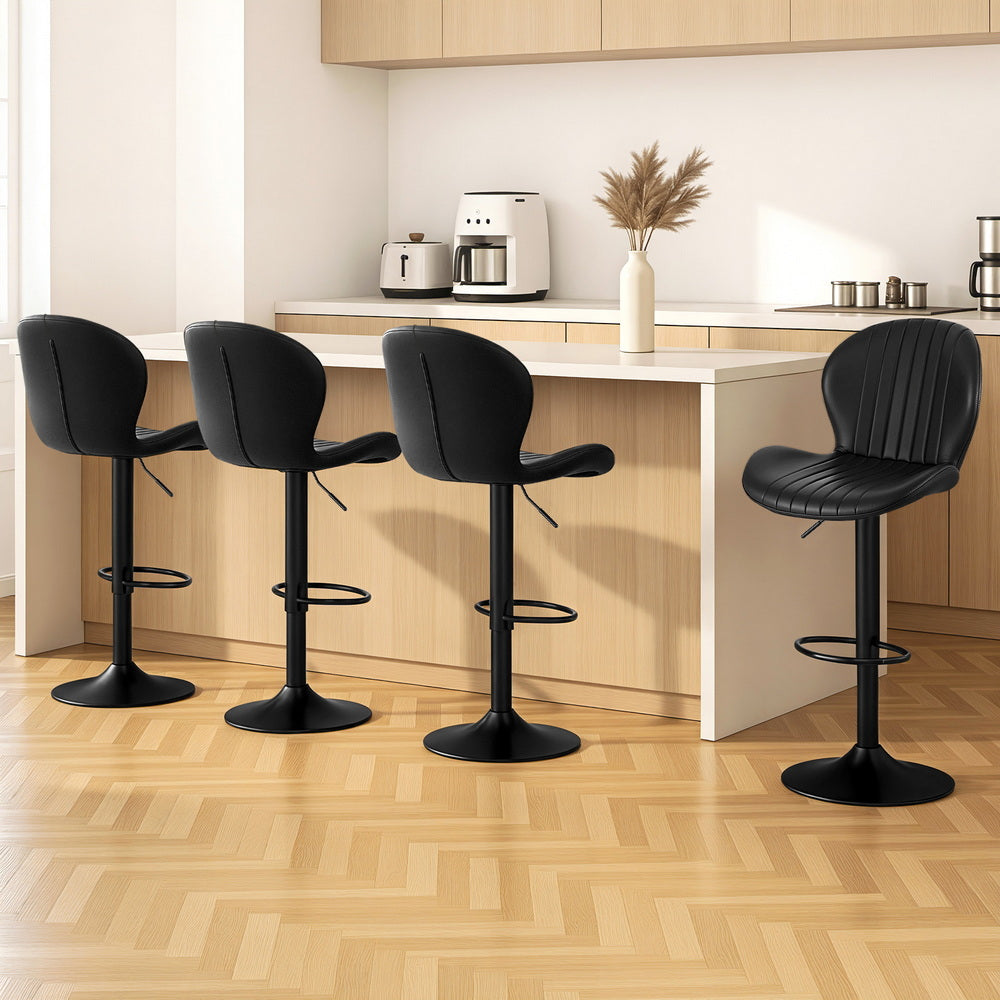 Artiss Set of 4 Bar Stools Kitchen Swivel Gas Lift Counter Chair Shell Leather Black