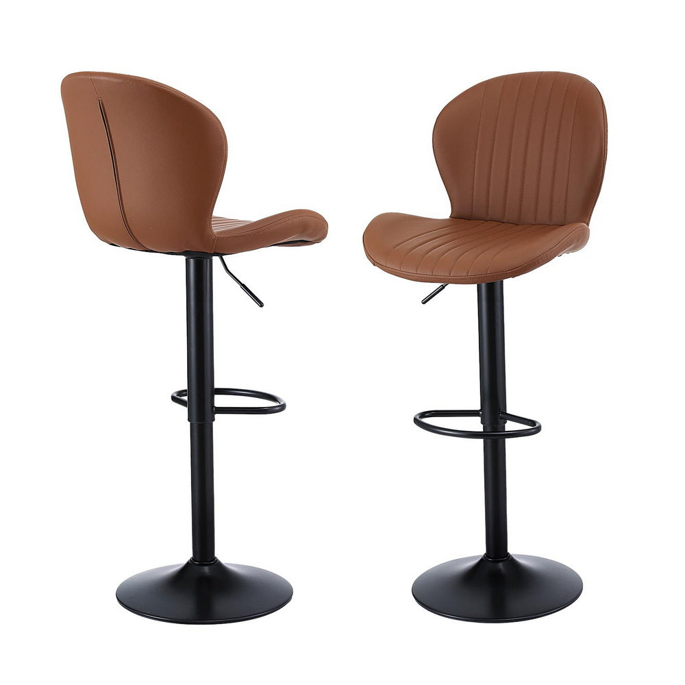 Artiss Set of 2 Bar Stools Kitchen Swivel Gas Lift Counter Chair Shell Leather Brown