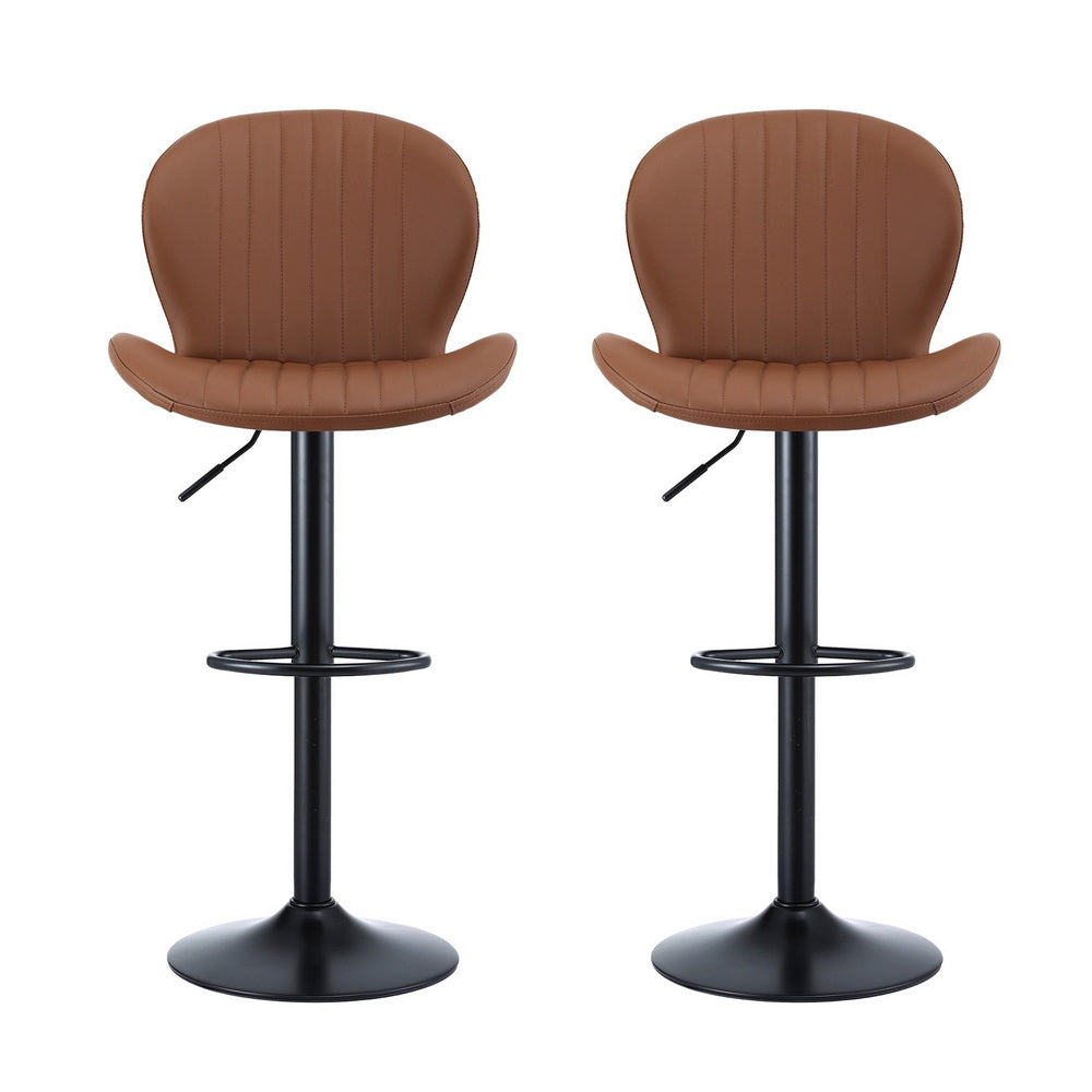 Artiss Set of 2 Bar Stools Kitchen Swivel Gas Lift Counter Chair Shell Leather Brown