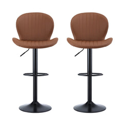 Artiss Set of 2 Bar Stools Kitchen Swivel Gas Lift Counter Chair Shell Leather Brown