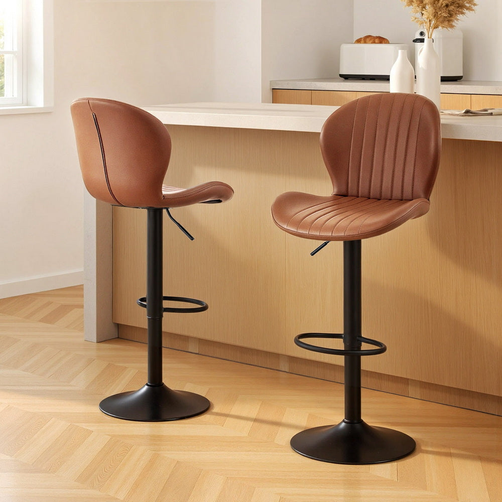 Artiss Set of 2 Bar Stools Kitchen Swivel Gas Lift Counter Chair Shell Leather Brown