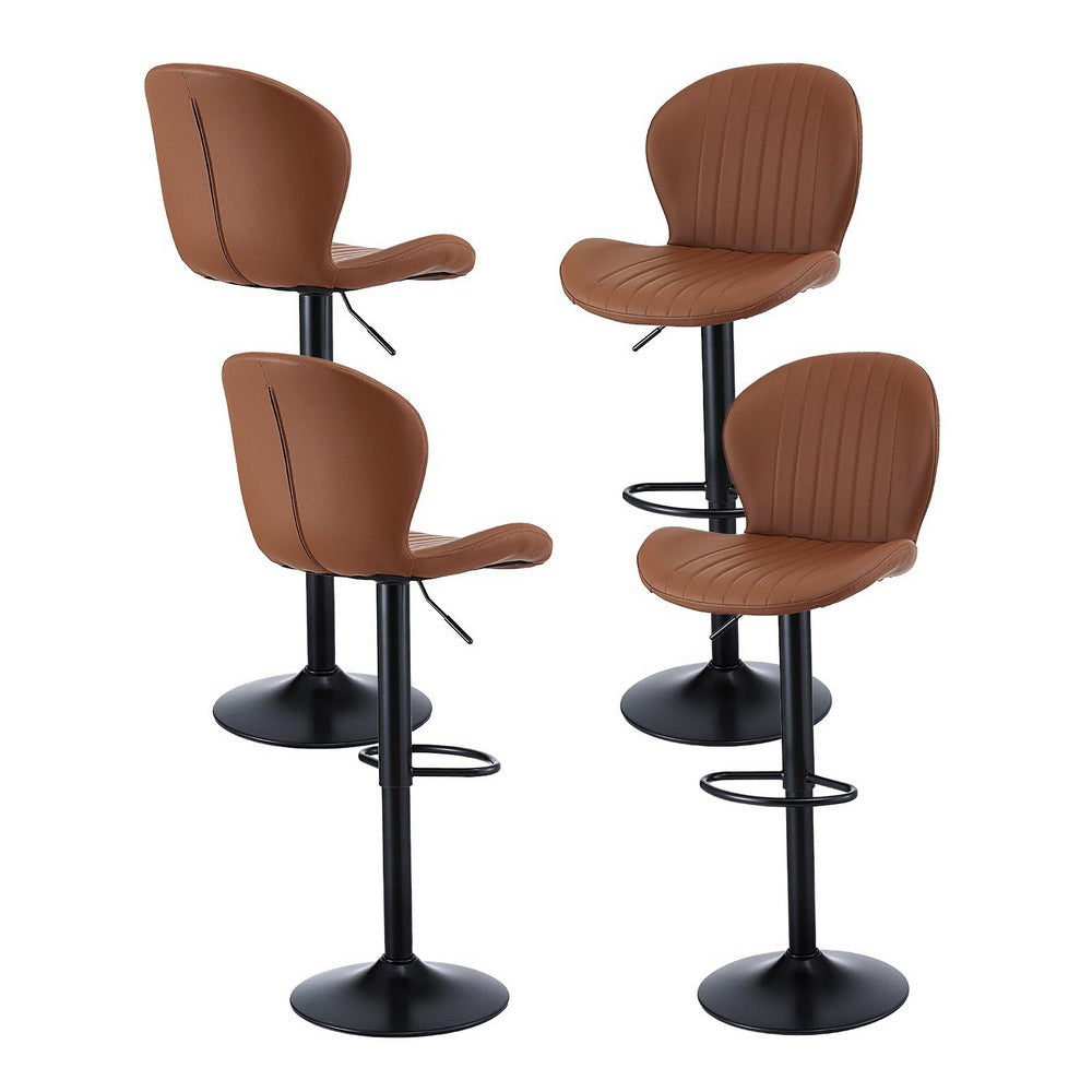 Artiss Set of 4 Bar Stools Kitchen Swivel Gas Lift Counter Chair Shell Leather Brown