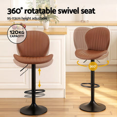 Artiss Set of 4 Bar Stools Kitchen Swivel Gas Lift Counter Chair Shell Leather Brown