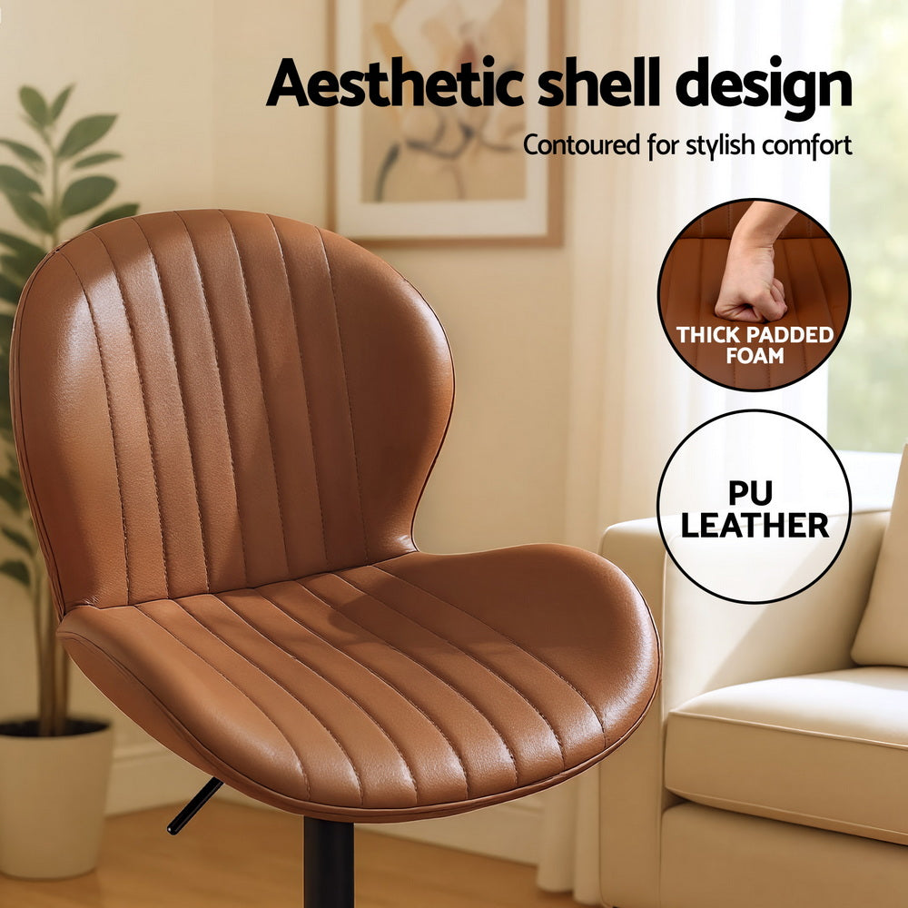 Artiss Set of 4 Bar Stools Kitchen Swivel Gas Lift Counter Chair Shell Leather Brown