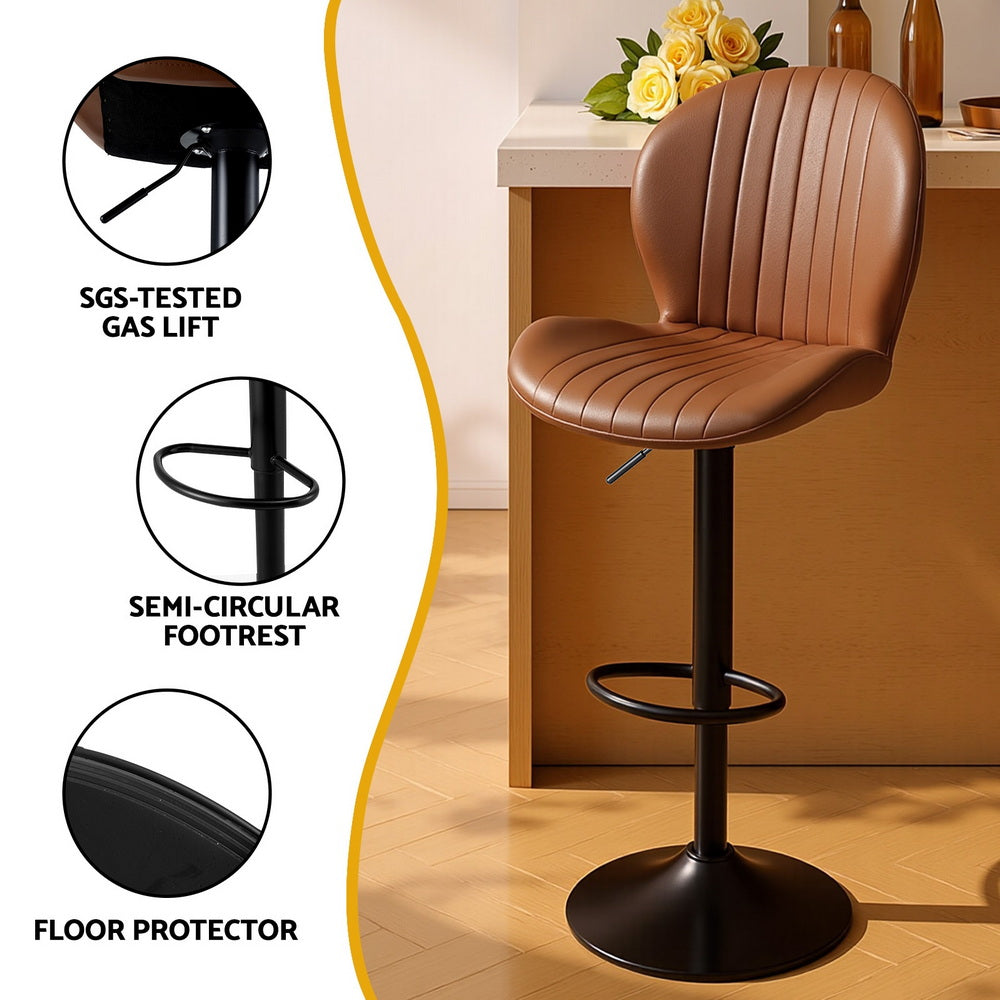Artiss Set of 4 Bar Stools Kitchen Swivel Gas Lift Counter Chair Shell Leather Brown