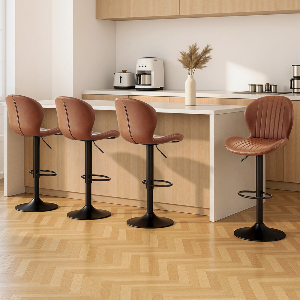 Artiss Set of 4 Bar Stools Kitchen Swivel Gas Lift Counter Chair Shell Leather Brown