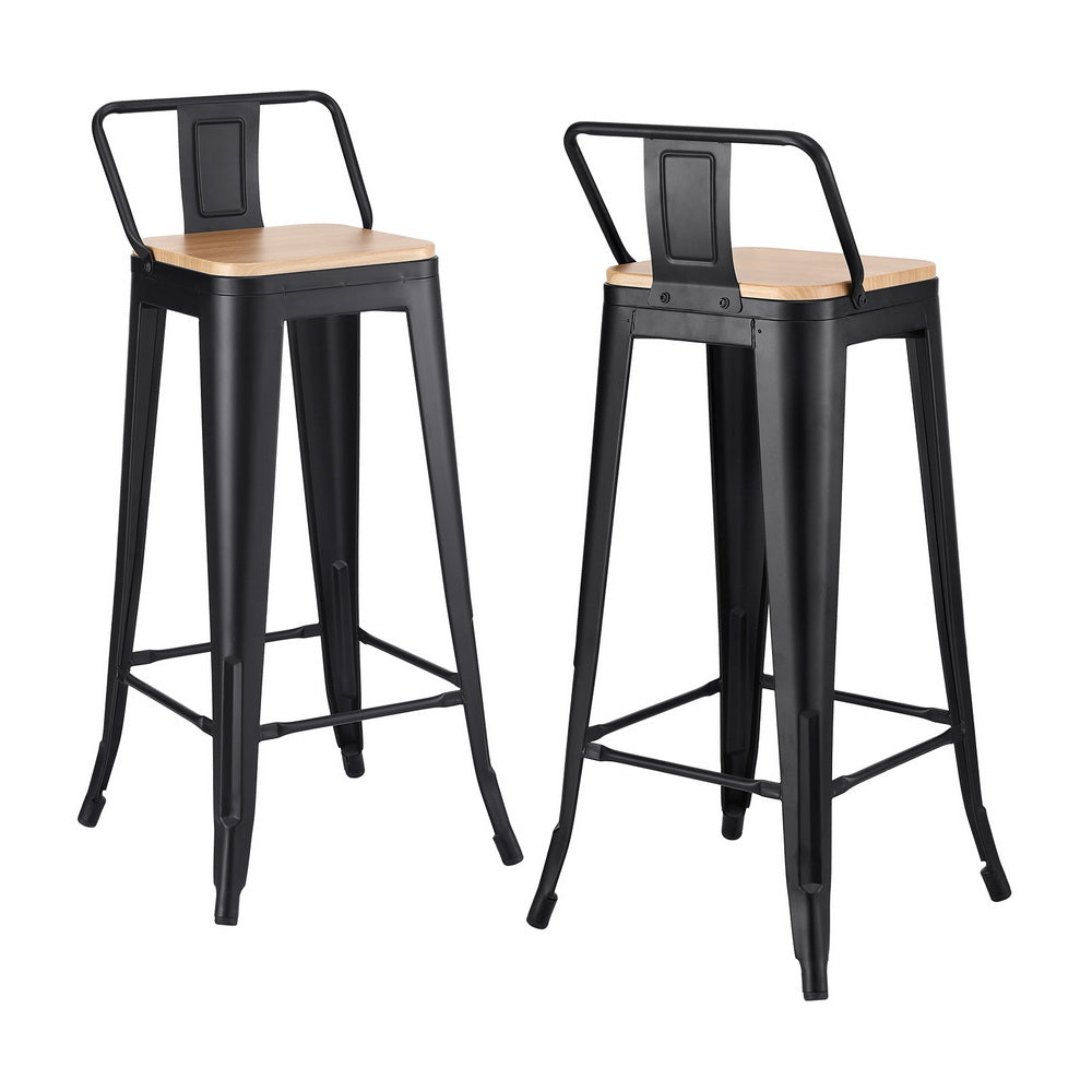 Artiss Set of 2 Bar Stools Kitchen Counter High Chair Dining Stackable Metal Black