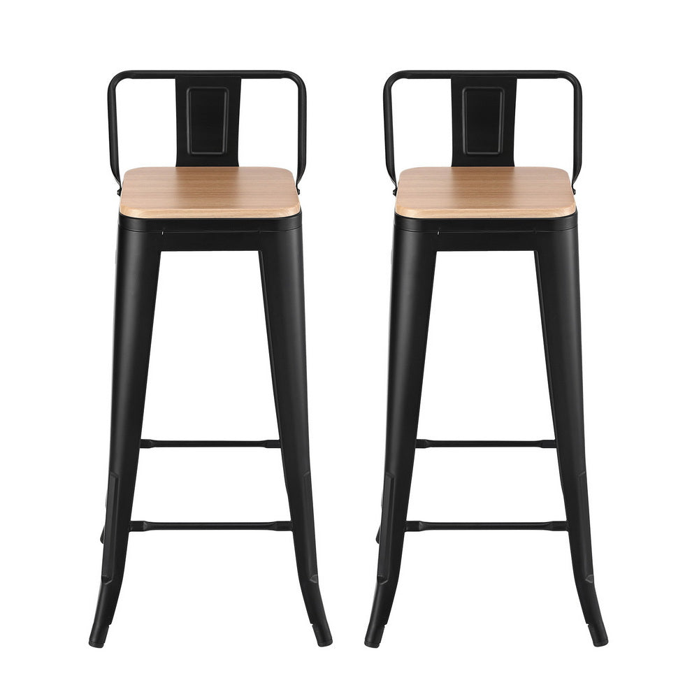 Artiss Set of 2 Bar Stools Kitchen Counter High Chair Dining Stackable Metal Black
