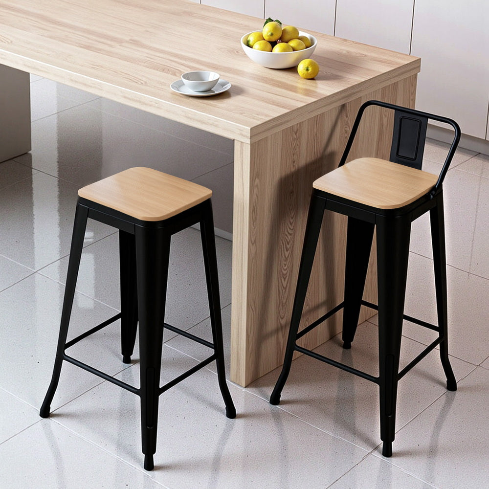 Artiss Set of 2 Bar Stools Kitchen Counter High Chair Dining Stackable Metal Black