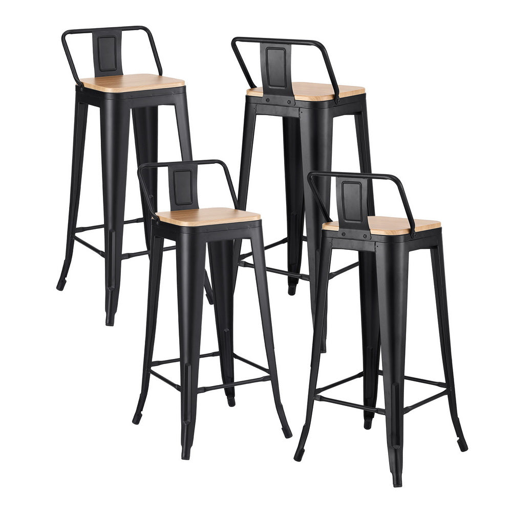 Artiss Set of 4 Bar Stools Kitchen Counter High Chair Dining Stackable Metal Black