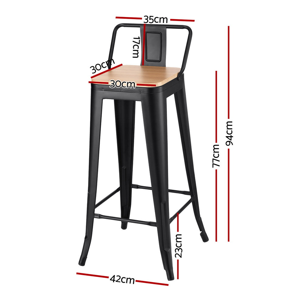 Artiss Set of 4 Bar Stools Kitchen Counter High Chair Dining Stackable Metal Black