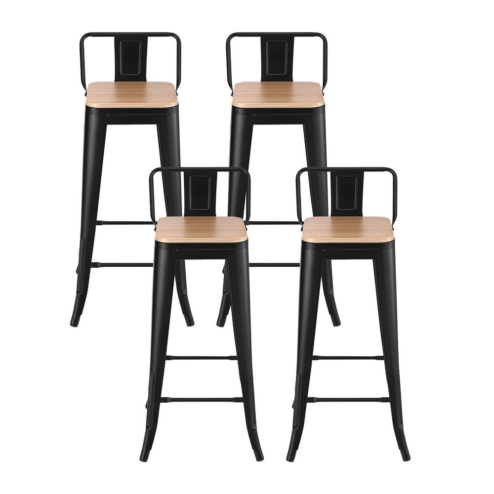 Artiss Set of 4 Bar Stools Kitchen Counter High Chair Dining Stackable Metal Black