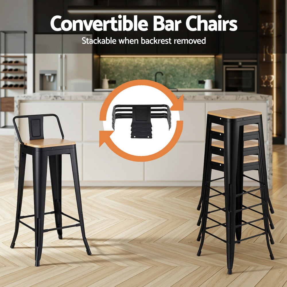 Artiss Set of 4 Bar Stools Kitchen Counter High Chair Dining Stackable Metal Black