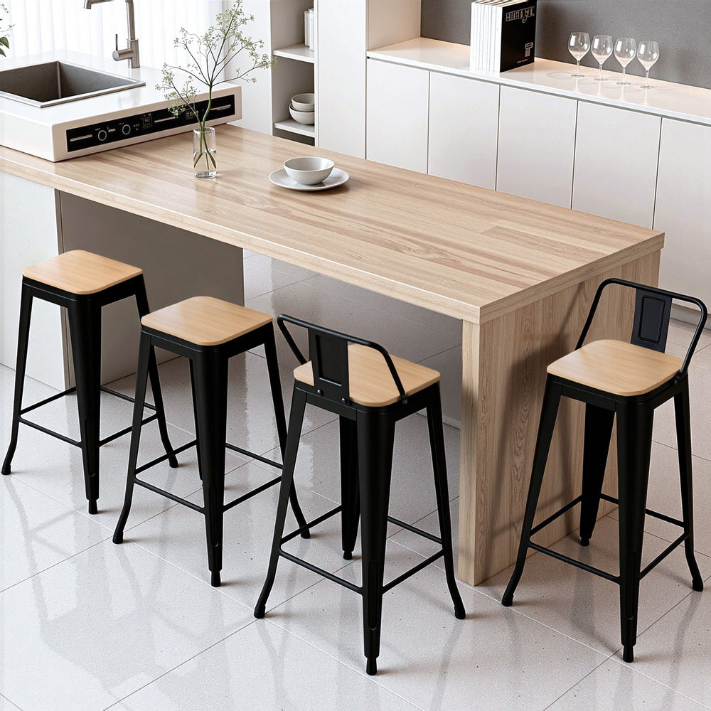 Artiss Set of 4 Bar Stools Kitchen Counter High Chair Dining Stackable Metal Black