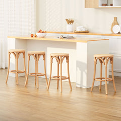Artiss Set of 4 Bar Stoosl Rattan Seat Wooden