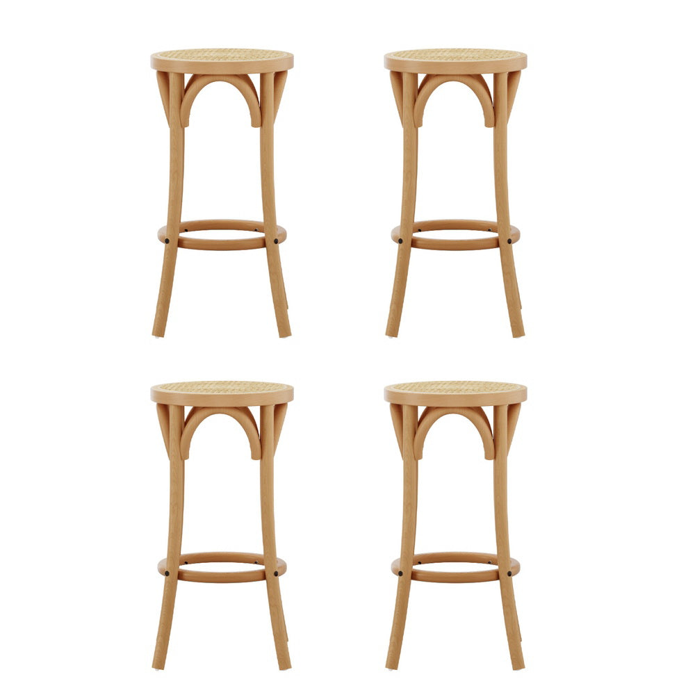 Artiss Set of 4 Bar Stoosl Rattan Seat Wooden