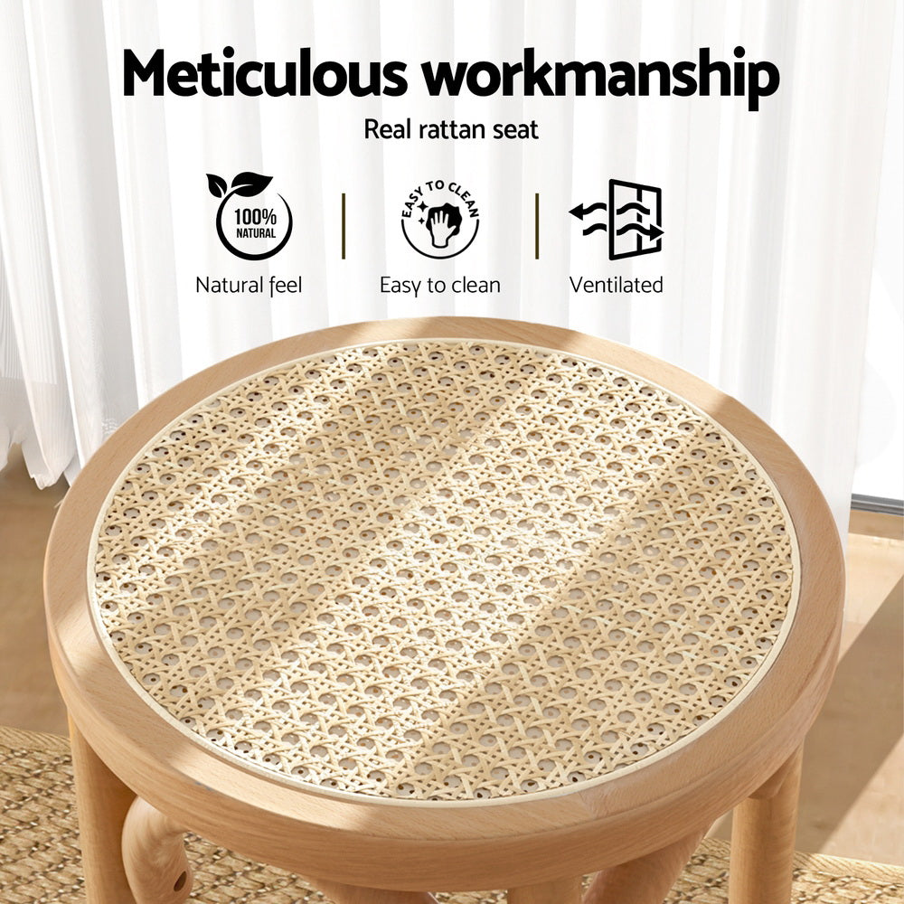 Artiss Set of 4 Bar Stoosl Rattan Seat Wooden