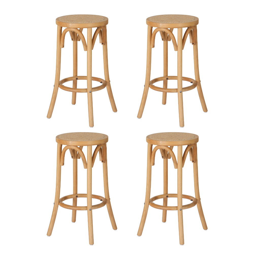 Artiss Set of 4 Bar Stoosl Rattan Seat Wooden