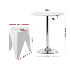Artiss Bar Stools and Table Set 3PCS Dining Desk Kitchen Chairs Cafe Pub White