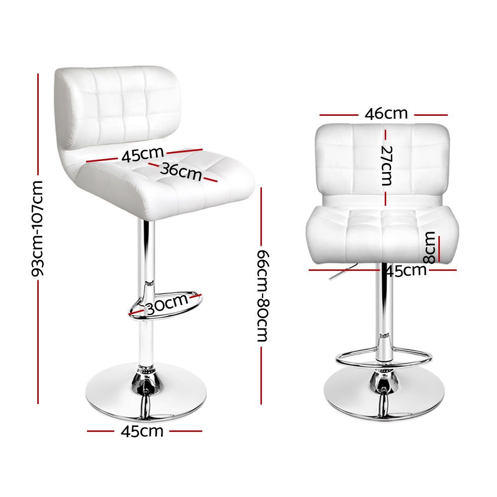 Artiss 2x Bar Stools Gas Lift Leather Padded White