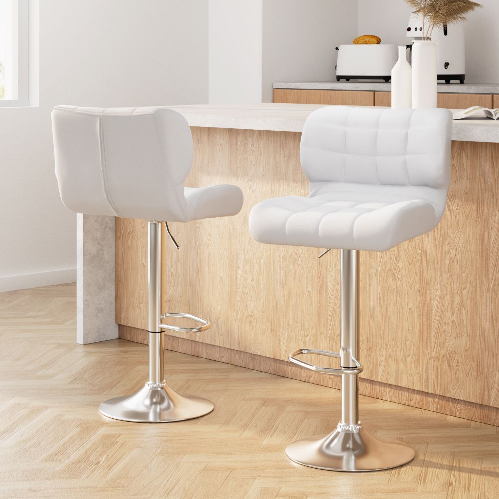 Artiss 2x Bar Stools Gas Lift Leather Padded White