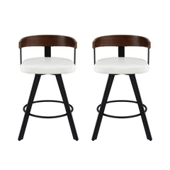 2x Artiss Bar Stools Swivel Kitchen Chairs Metal Legs Bentwood Counter White PU