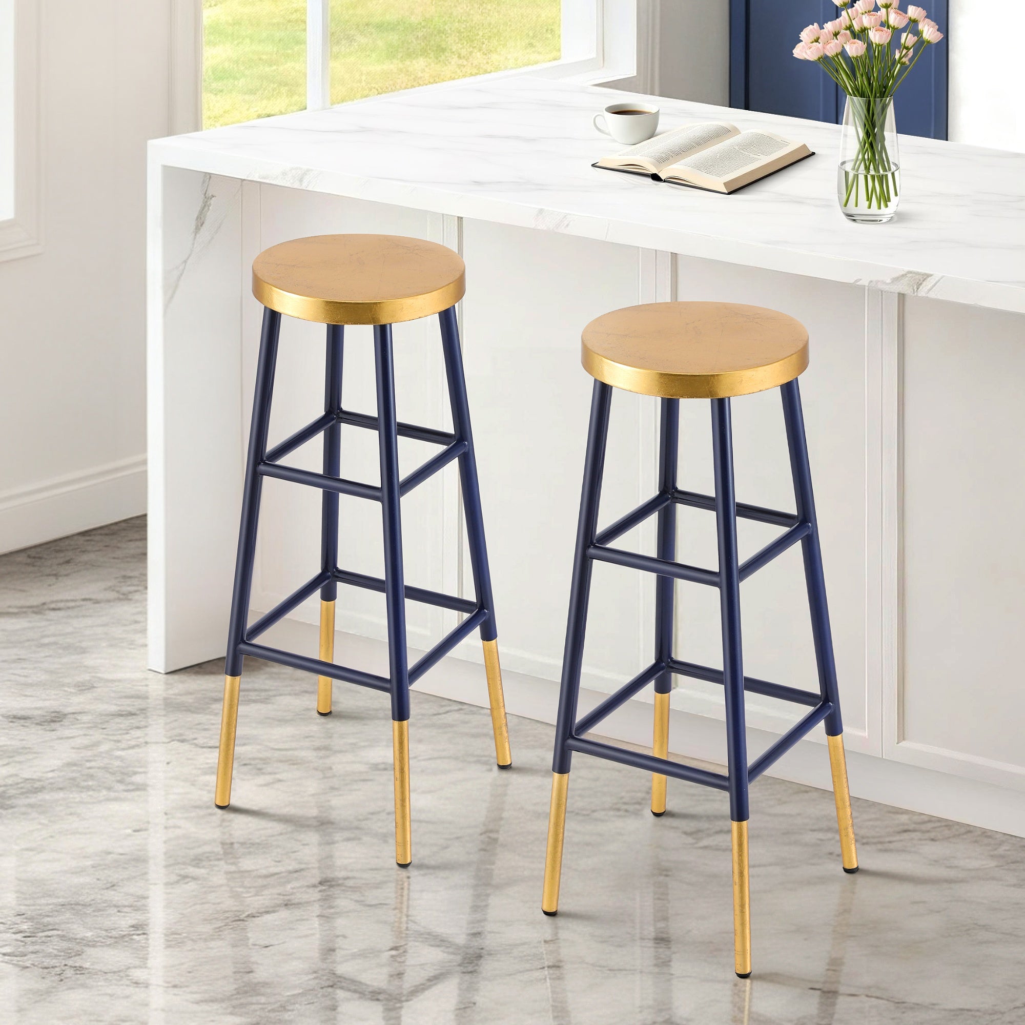 Artiss Set of 2 Bar Stools Metal Gold Navy