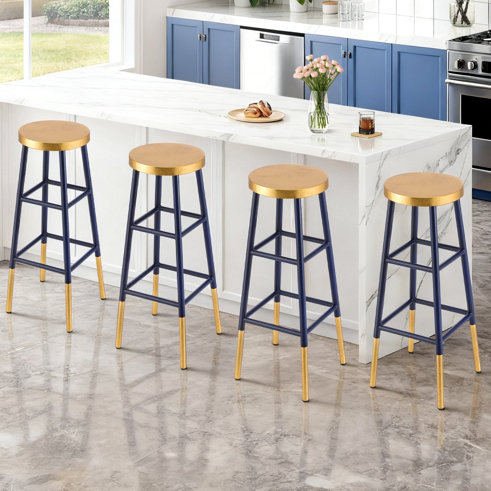 Artiss Set of 4 Bar Stools Metal Gold Navy