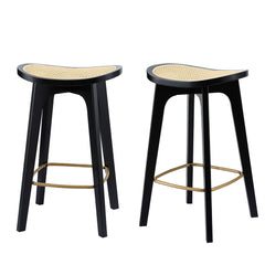 Artiss Set of 2 Bar Stools Rattan Counter Kitchen Dinning Chair Bamboo Saddle Black