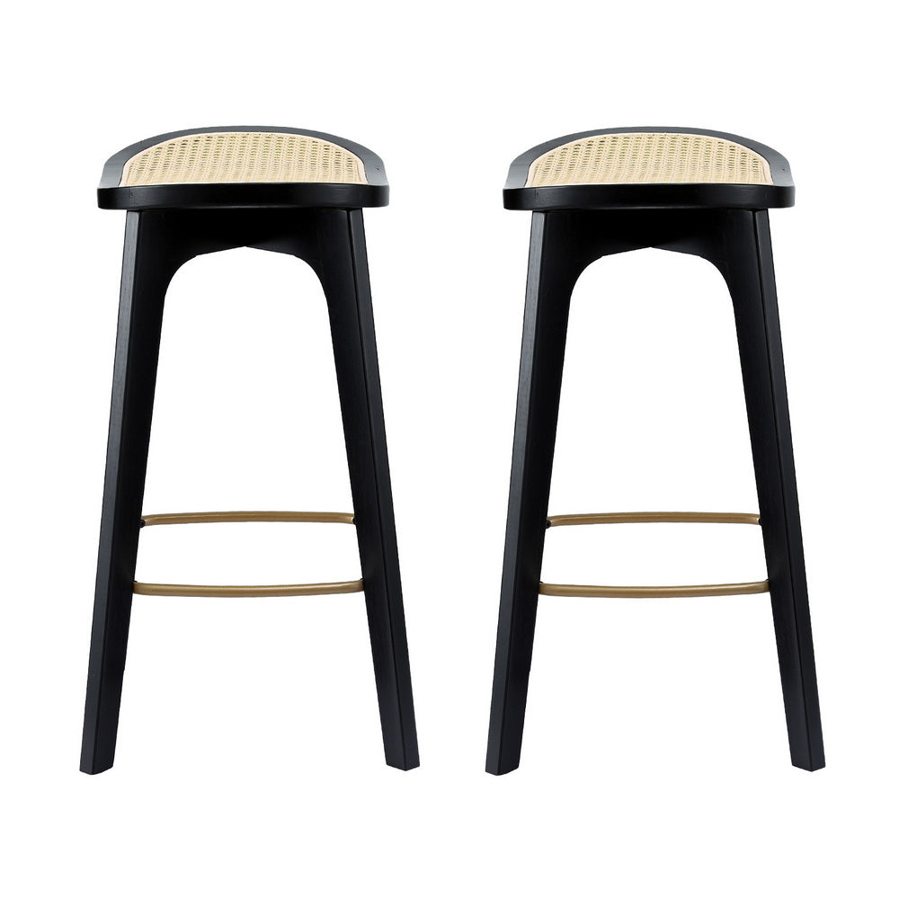 Artiss Set of 2 Bar Stools Rattan Counter Kitchen Dinning Chair Bamboo Saddle Black