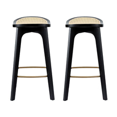 Artiss Set of 2 Bar Stools Rattan Counter Kitchen Dinning Chair Bamboo Saddle Black
