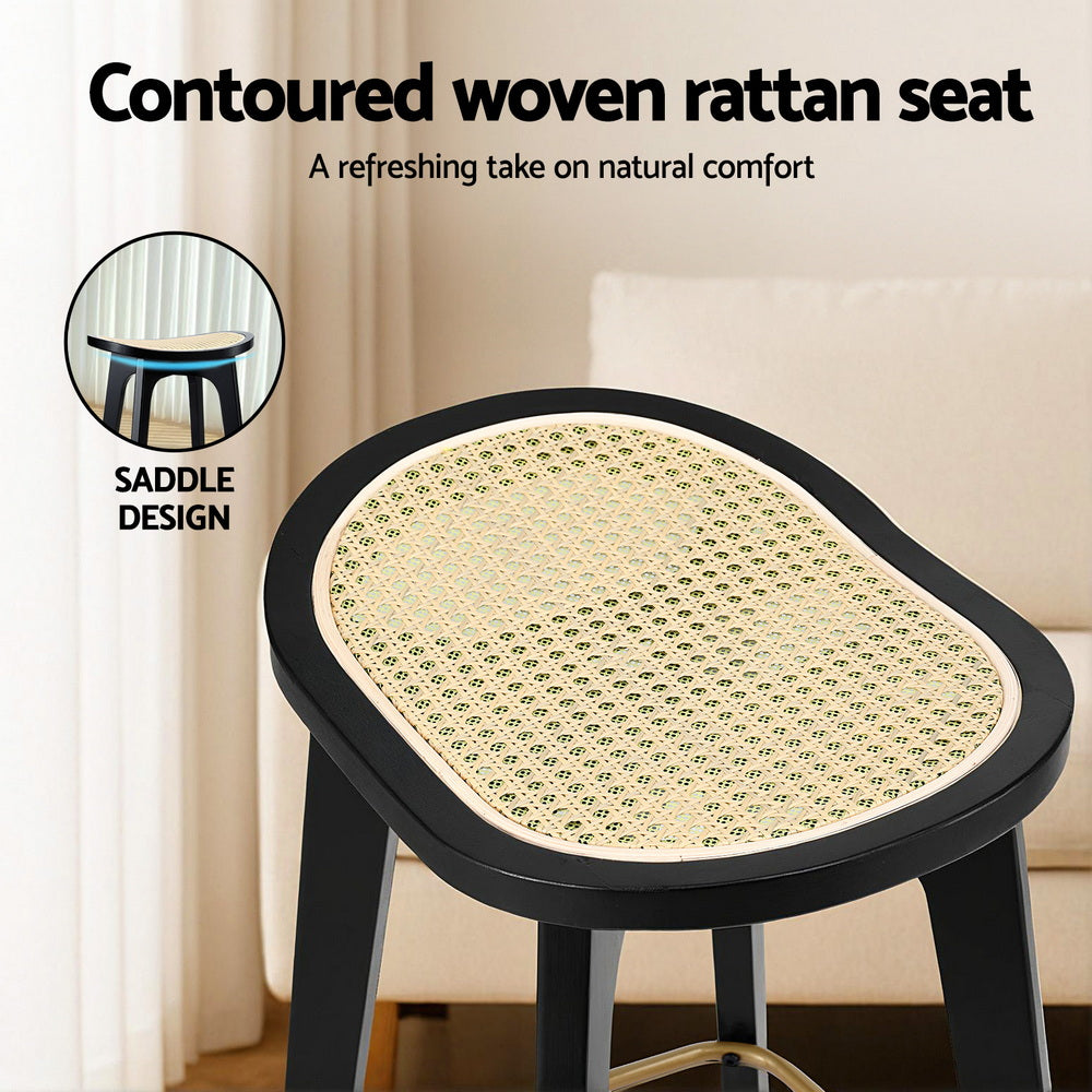 Artiss Set of 2 Bar Stools Rattan Counter Kitchen Dinning Chair Bamboo Saddle Black