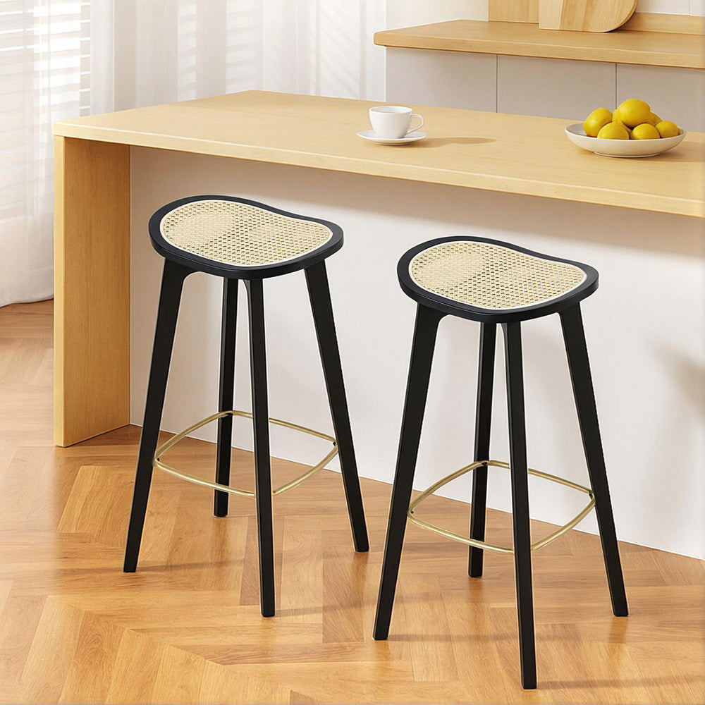 Artiss Set of 2 Bar Stools Rattan Counter Kitchen Dinning Chair Bamboo Saddle Black