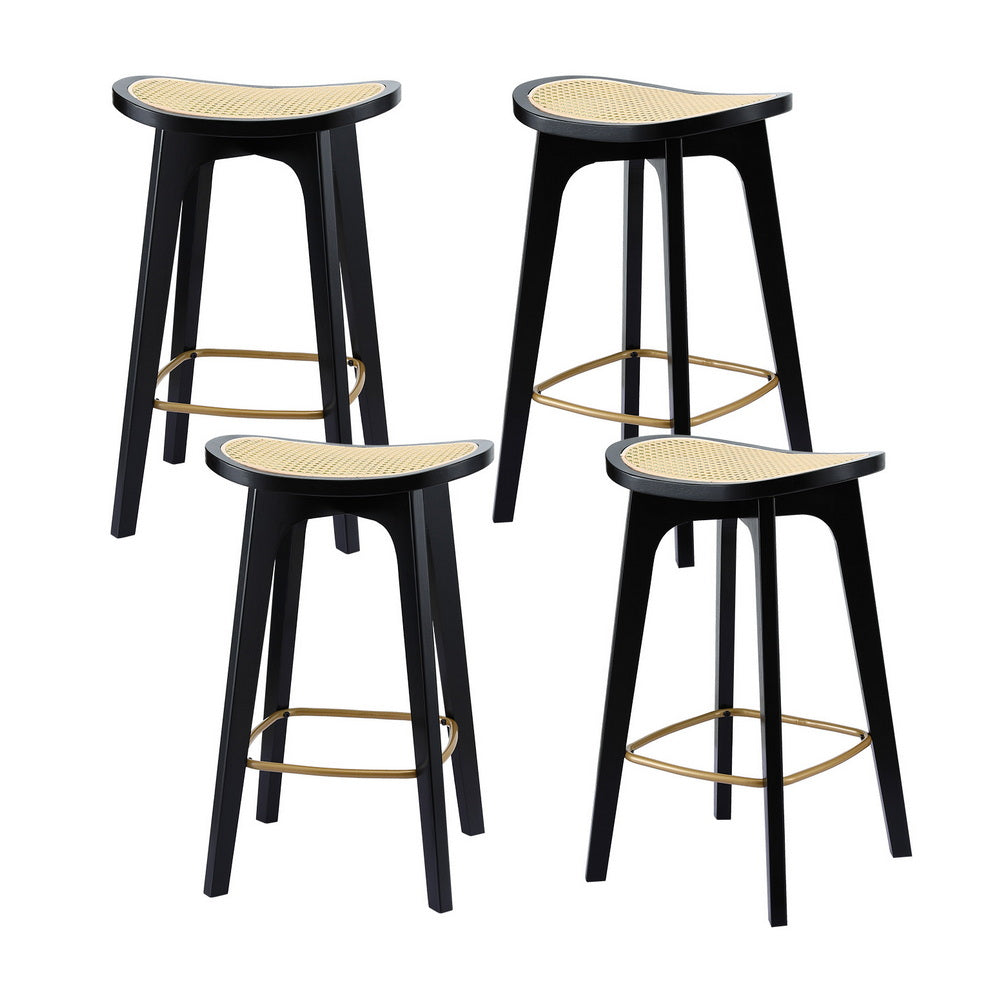 Artiss Set of 4 Bar Stools Rattan Counter Kitchen Dinning Chair Bamboo Saddle Black