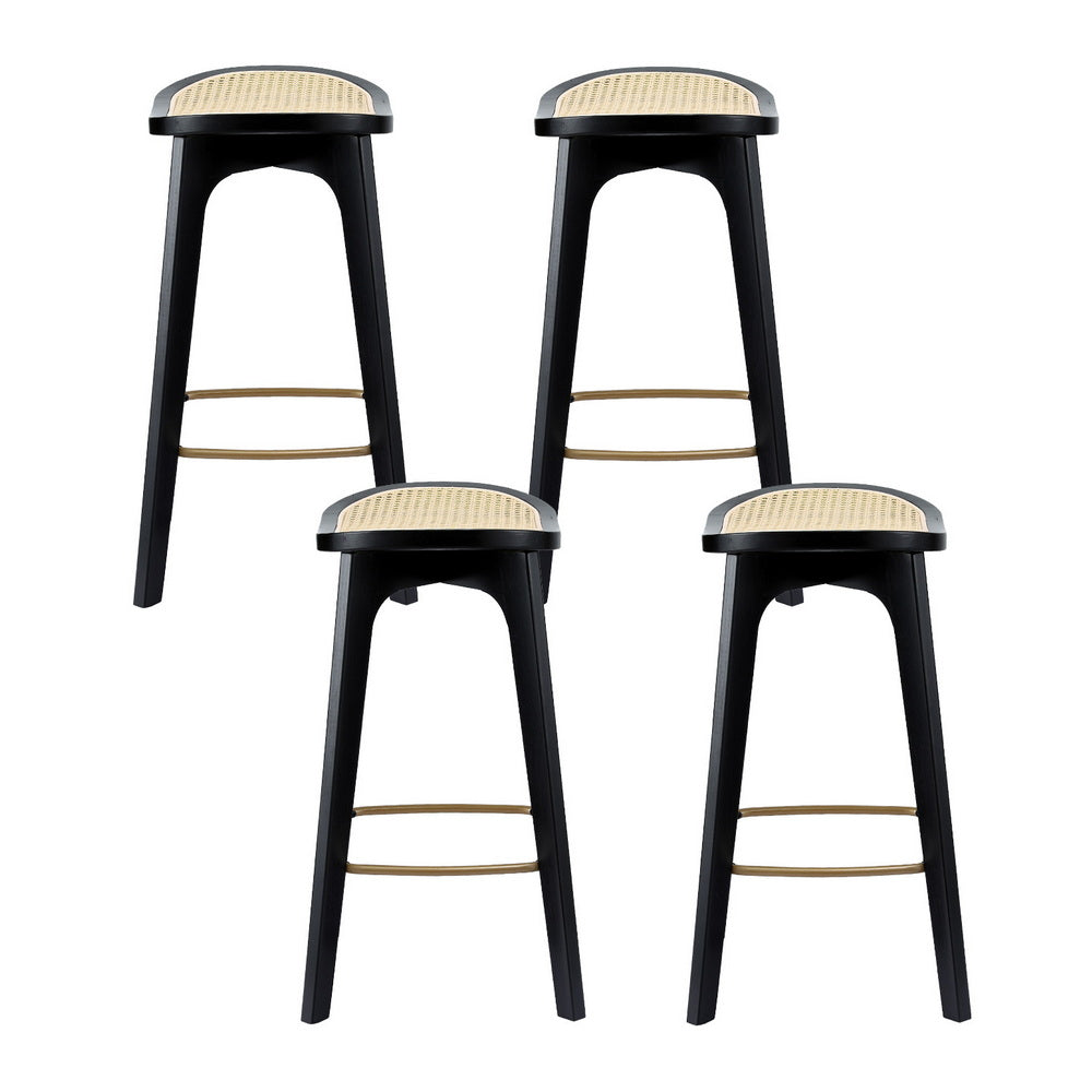 Artiss Set of 4 Bar Stools Rattan Counter Kitchen Dinning Chair Bamboo Saddle Black