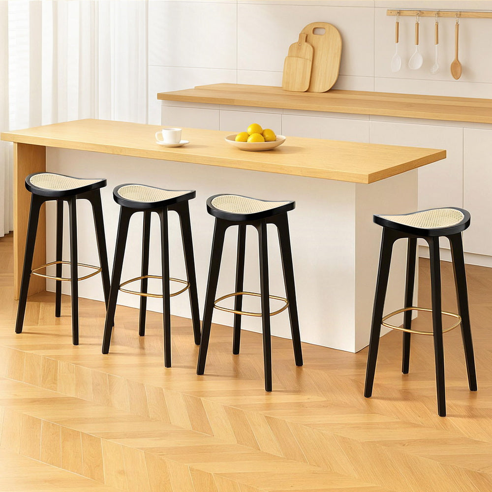 Artiss Set of 4 Bar Stools Rattan Counter Kitchen Dinning Chair Bamboo Saddle Black