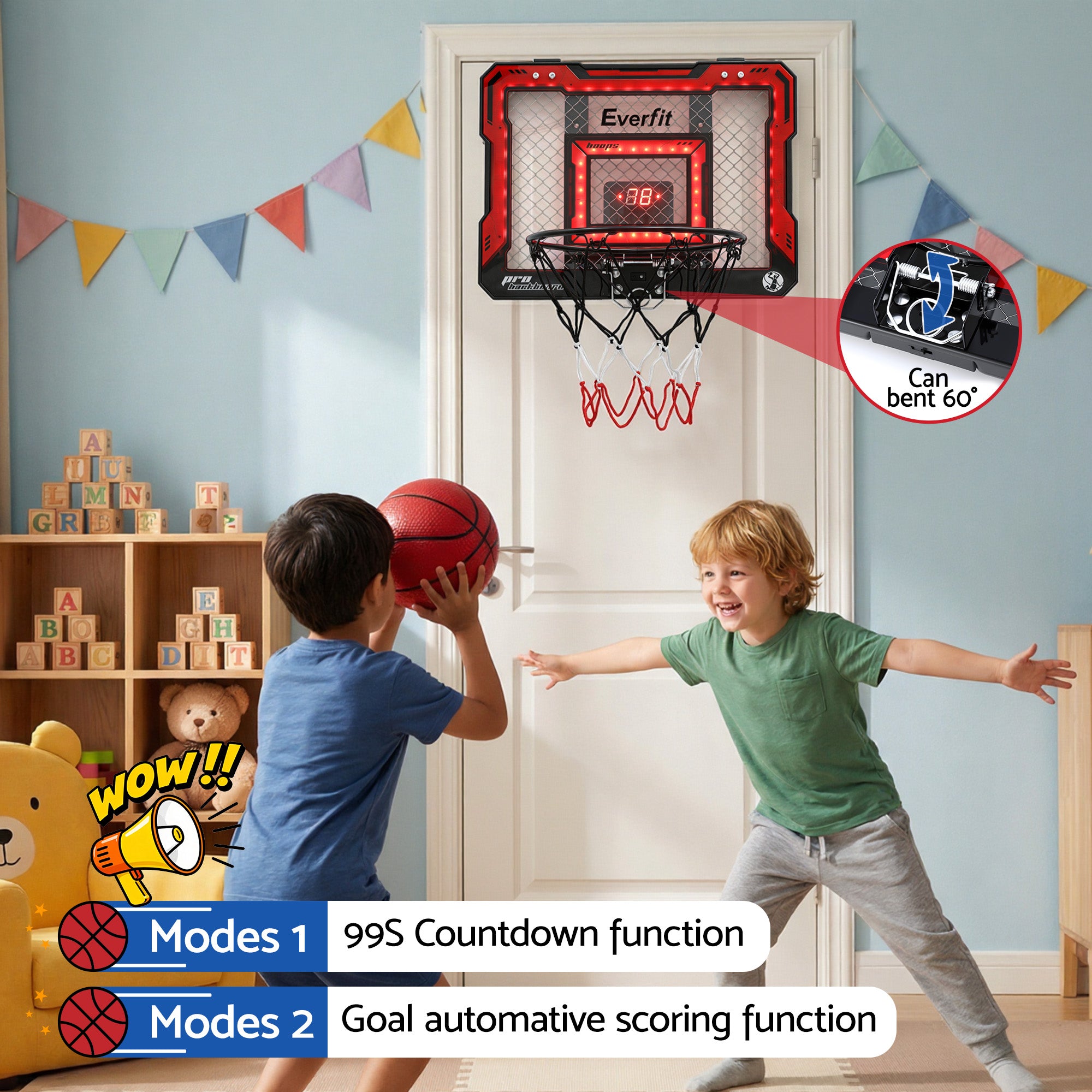 Everfit Mini Basketball Hoop Over Door Indoor LED Scoreboard Kids Set 40x30cm - Free Delivery