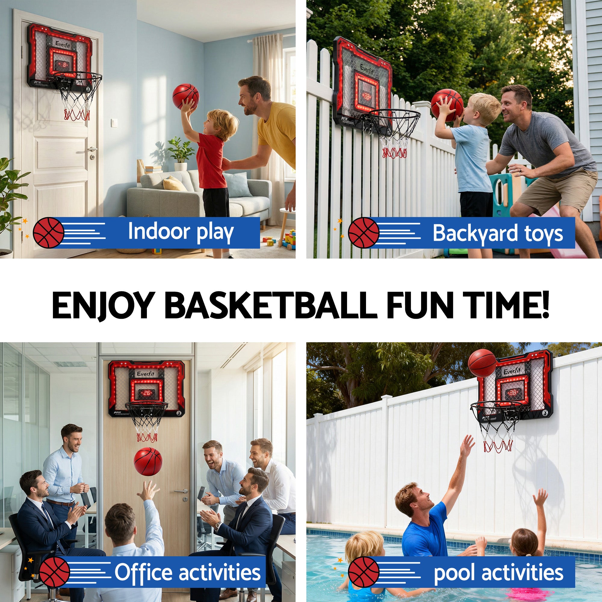 Everfit Mini Basketball Hoop Over Door Indoor LED Scoreboard Kids Set 40x30cm - Free Delivery