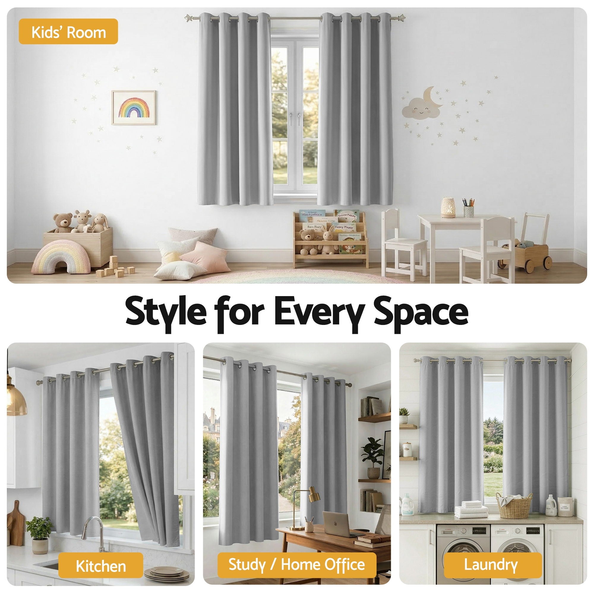 Artiss Blockout Curtains 2X 132x160cm Thermal Insulated Eyelet Drapes Grey