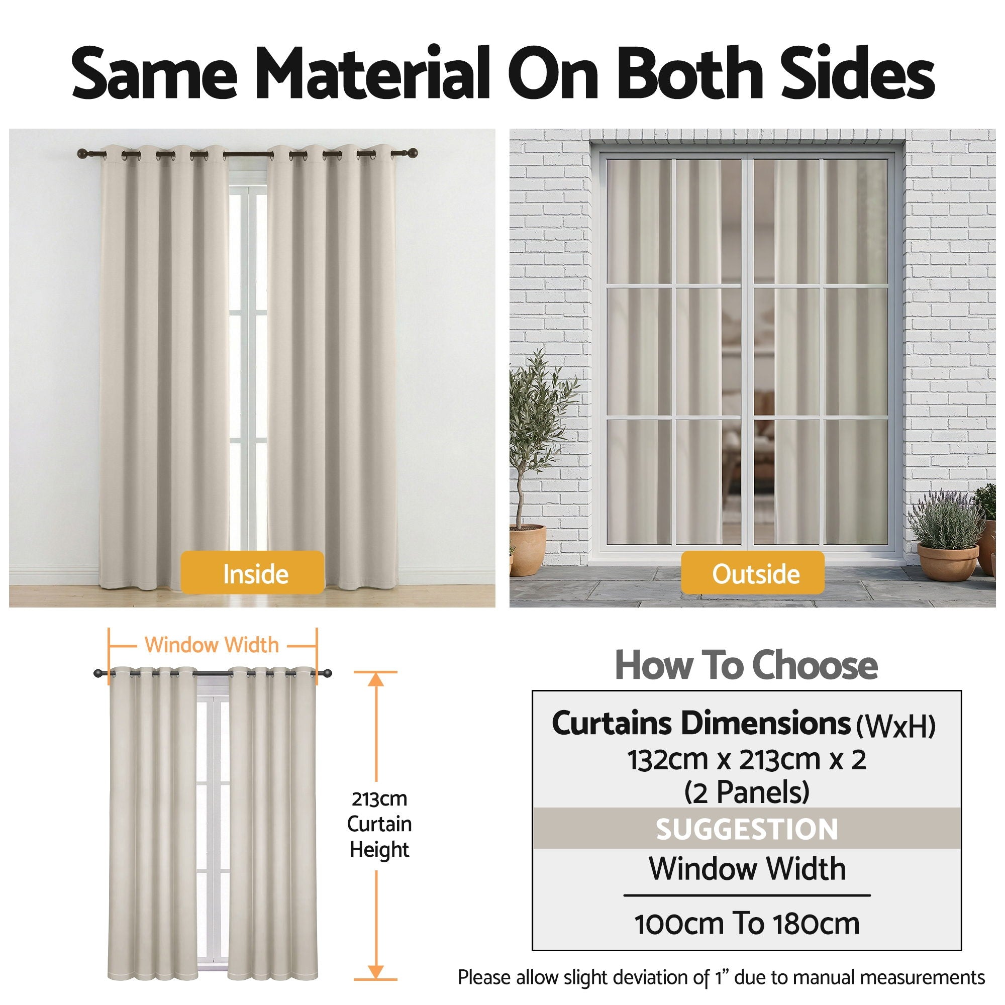 Artiss Blockout Curtains 2X 132x213cm Thermal Insulated Eyelet Drapes Beige