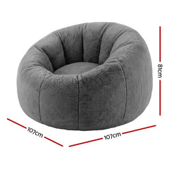 Artiss Bean Bag Chair Cover (No Filler) Soft Faux Fur Beanbag Cover Large Round Stuffed Animal Storage Bean Bag Cover Washable Lazy Sofa Cover for Adults Kids Teens, Grey